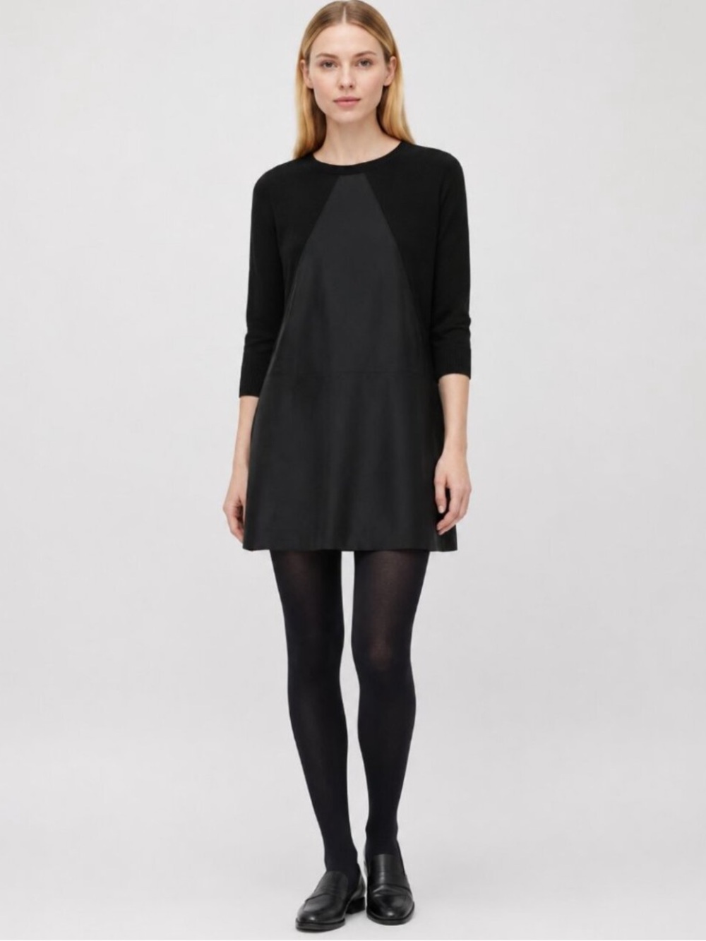 COS Mixed Media Knit A-Line Mini Dress Black with Pockets Size XS